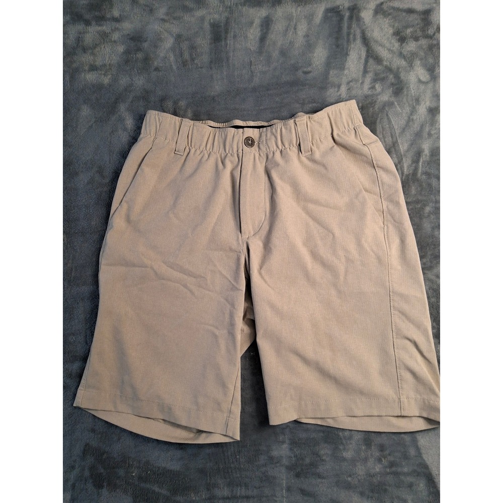 Under Armour Mens HeatGear Golf Shorts Tan Khaki Size 30 Elastic Waist 100% Poly